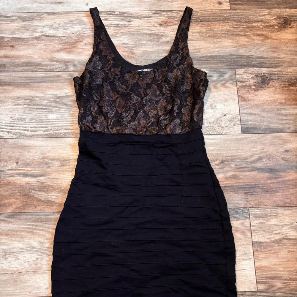 Express Metallic Lace Scoop Neck  Bodycon Dress